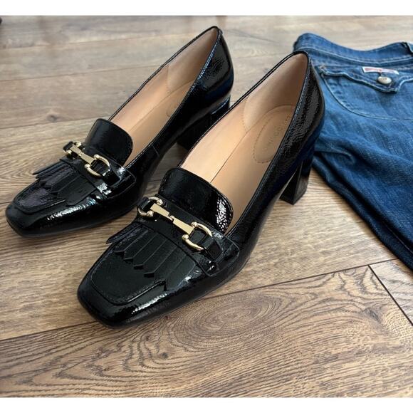 Bandolino Landry Heeled Mules Black w/ Gold Horsebit Women’s 8 — Preppy Minimal - Picture 1 of 8